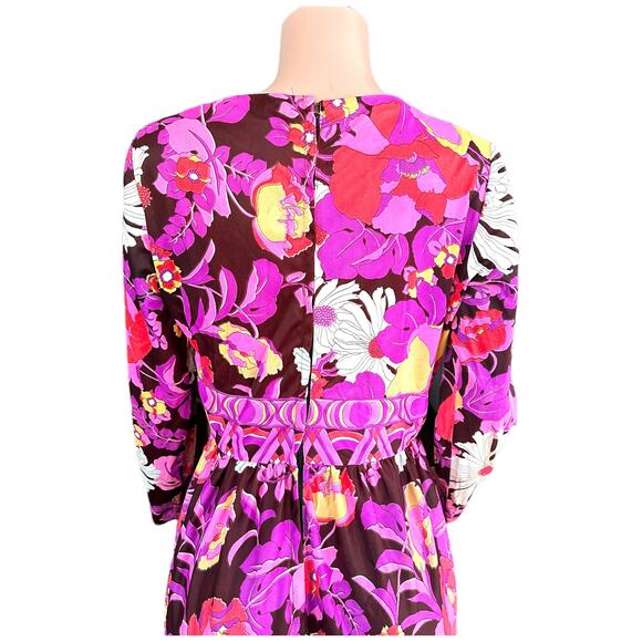Vintage 60s 70s Psychedelic Mod Style Pink Mod Flower Maxi Dress Hostess Gown - Picture 11 of 16